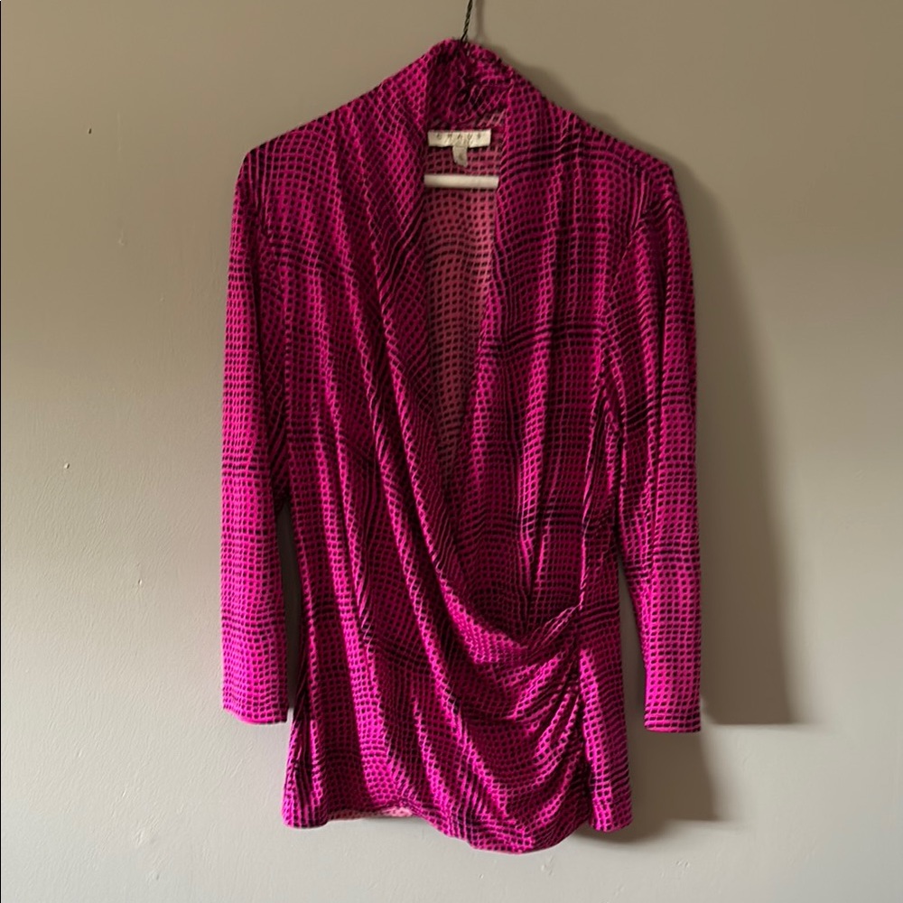 Chaus New York Pink and Black Geometric Top